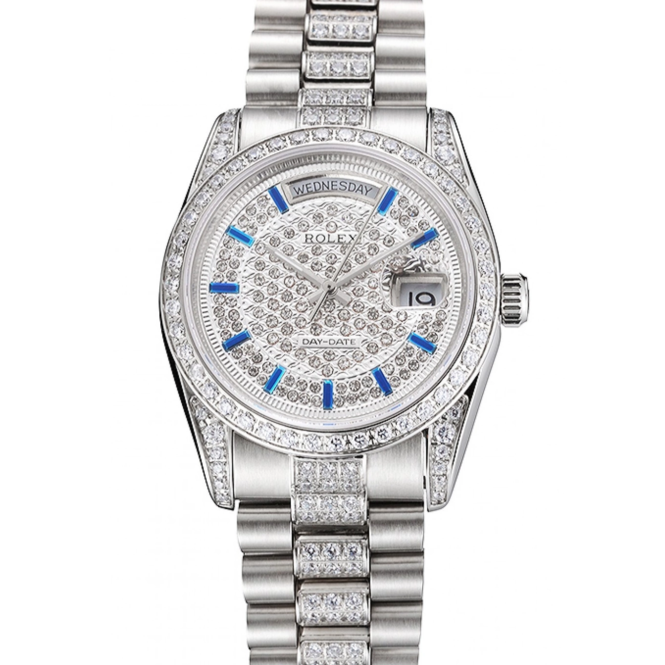MiroTime 0712 Swiss Rolex Day Date Diamond Pave Dial And Bezel And Stainless Steel Bracelet